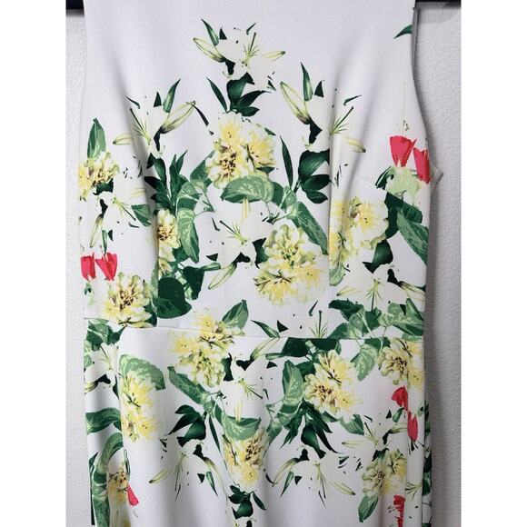 New York & Company Women's White Floral Fit & Flare Dress Zipper Stretch Medium - Picture 2 of 5